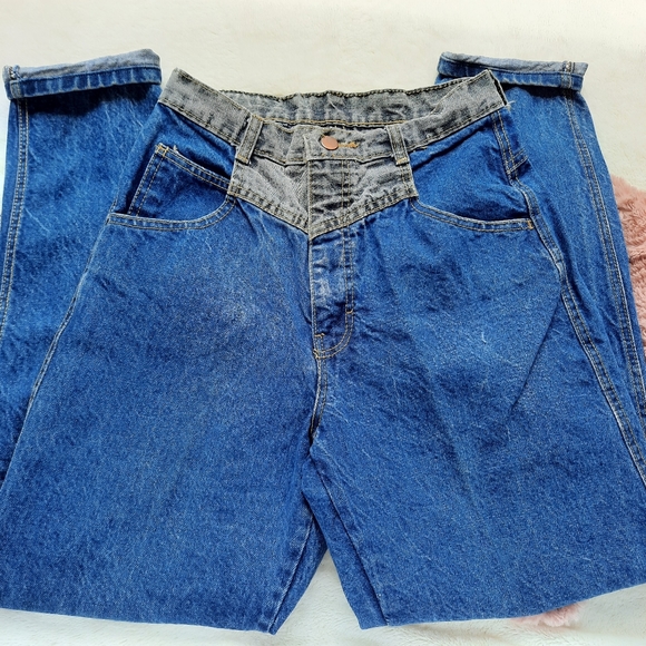 Vintage 90's Two Tone High Rise Mom Jeans Taper Leg Jeans Y2K Size 4 Fall - Picture 2 of 10